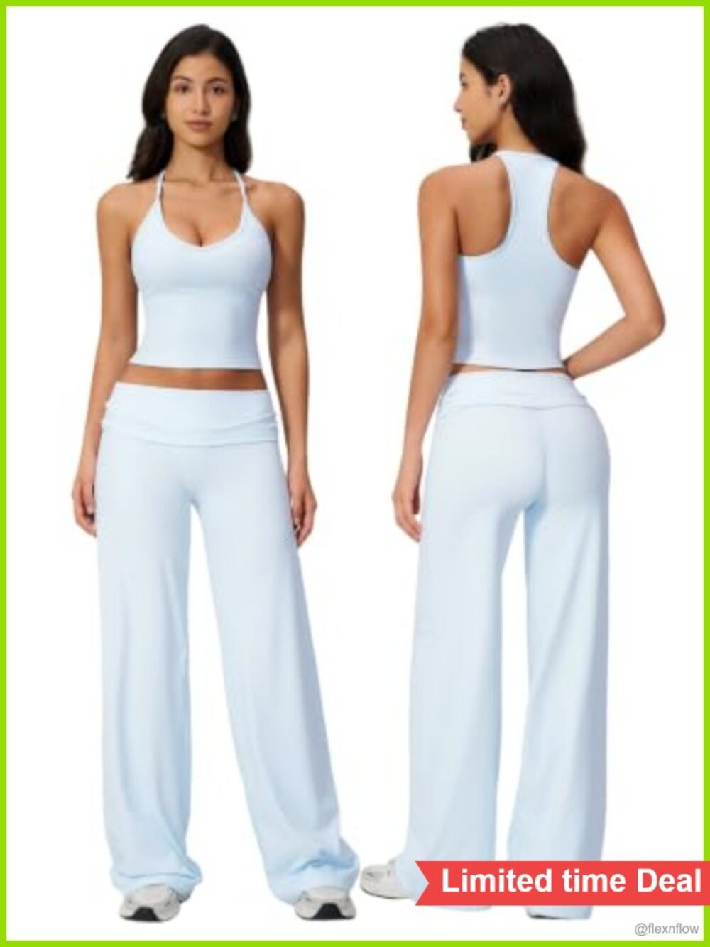 2-Piece Wide Leg Foldover Leggings Workout Sets with Padded Tank